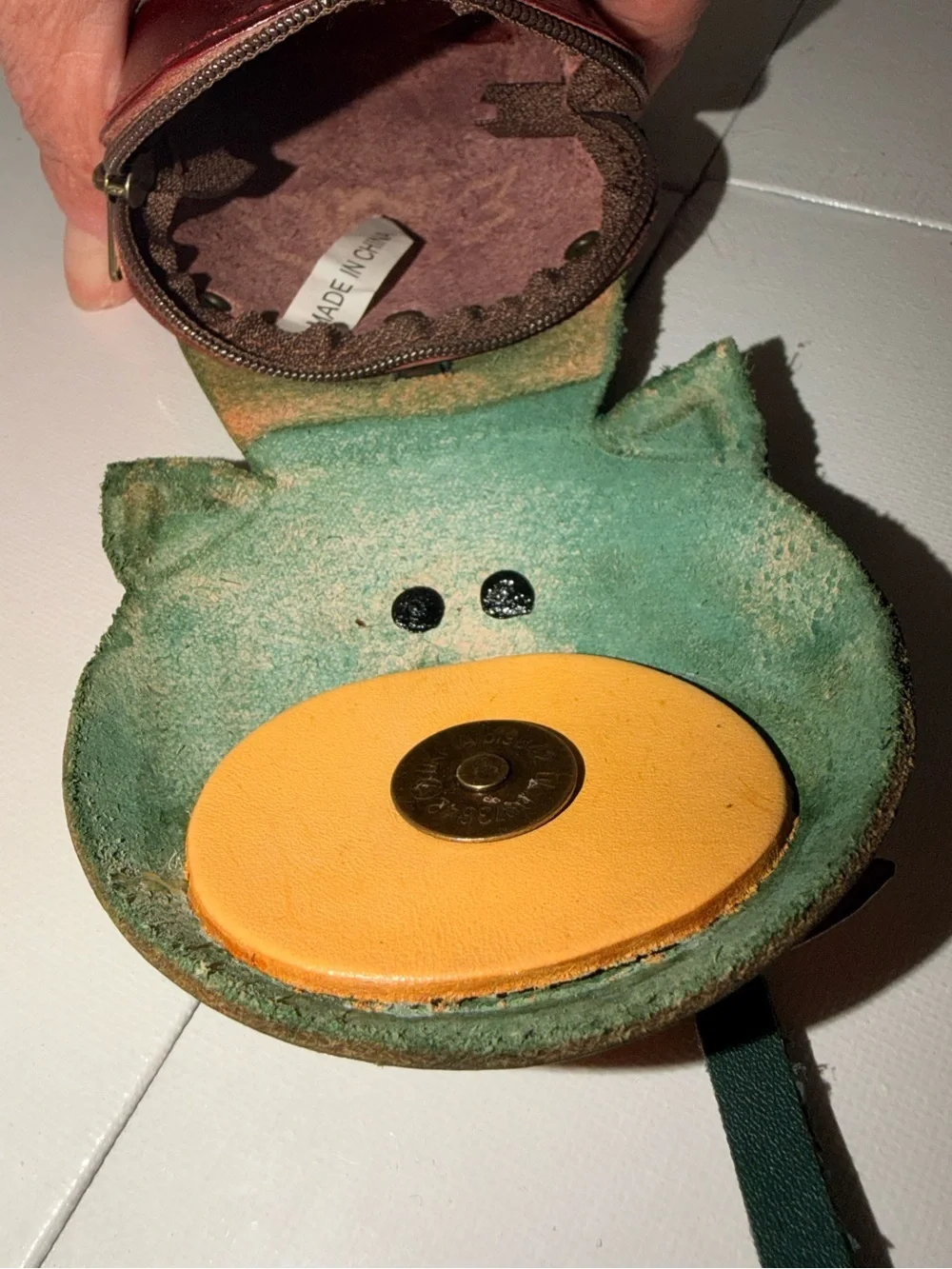 Handmade Leather Cat Wristlet Coin Purse